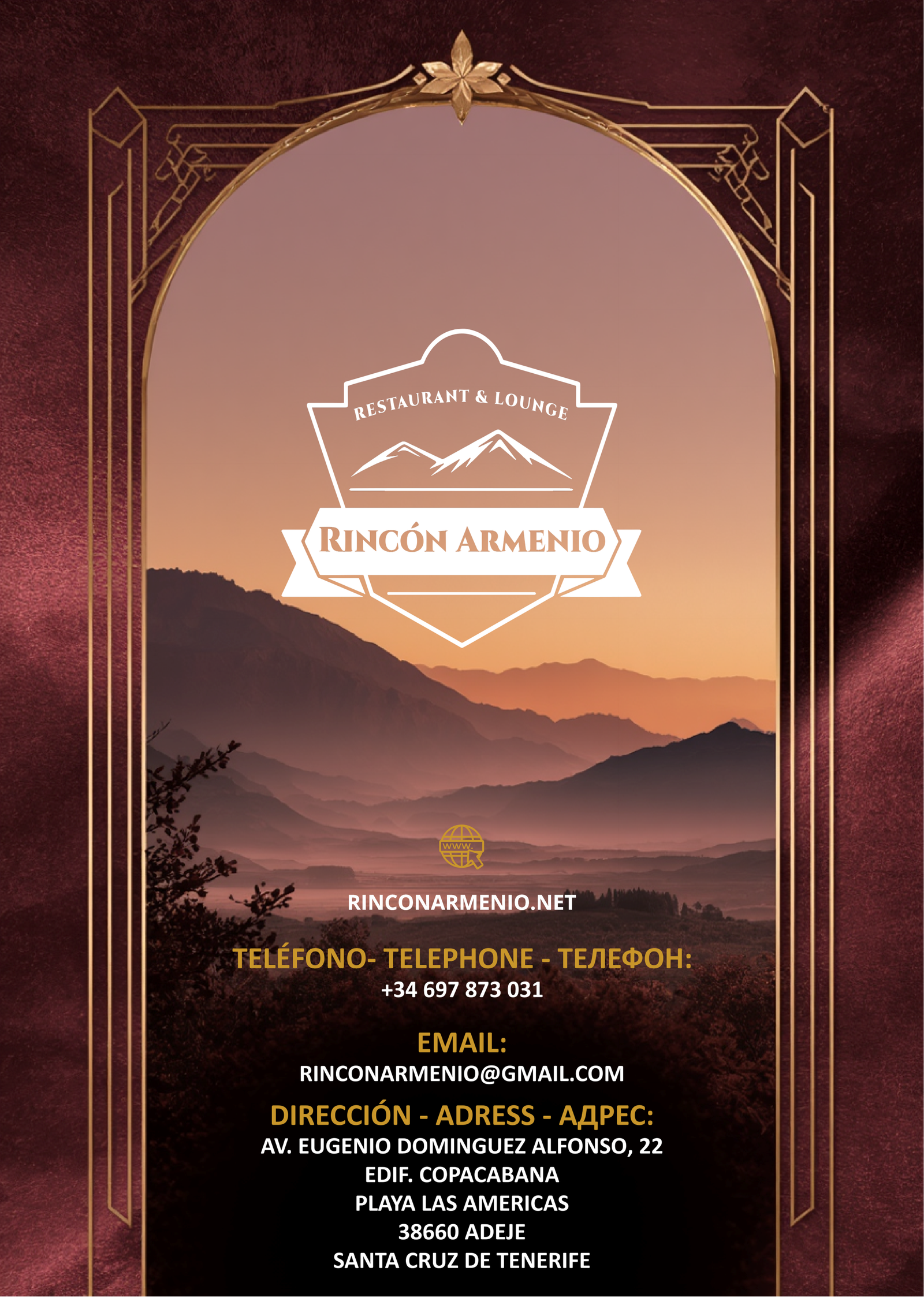 Contacto y Ubicación Restaurante Rincón Armenio - Edificio Copacabana Playa de las Américas Tenerife